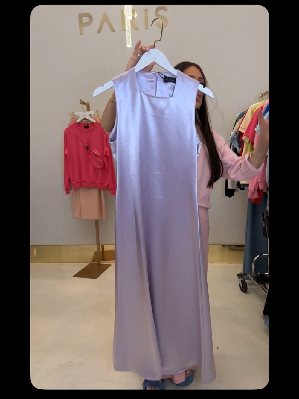 Aleeza Paris Lavender Satin Trapeze Maxi Dress - Women's Sleeveless Evening Gown